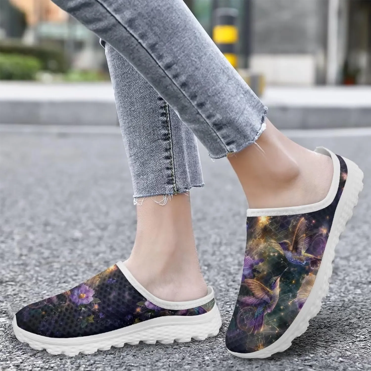 Animal Print Mule Sneakers for Women Mesh Running Shoes Low Top Mesh Loafers for Indoor Outdoor