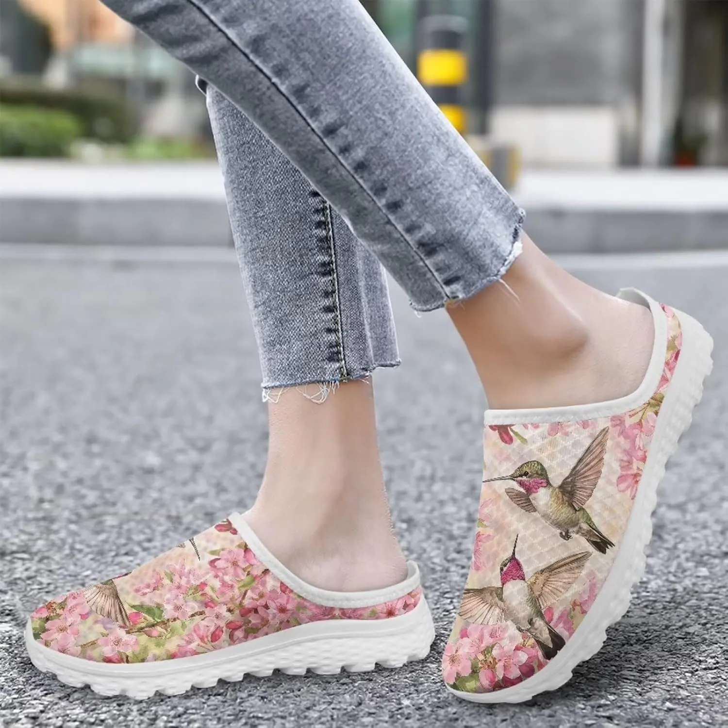 Animal Print Mule Sneakers for Women Mesh Running Shoes Low Top Mesh Loafers for Indoor Outdoor