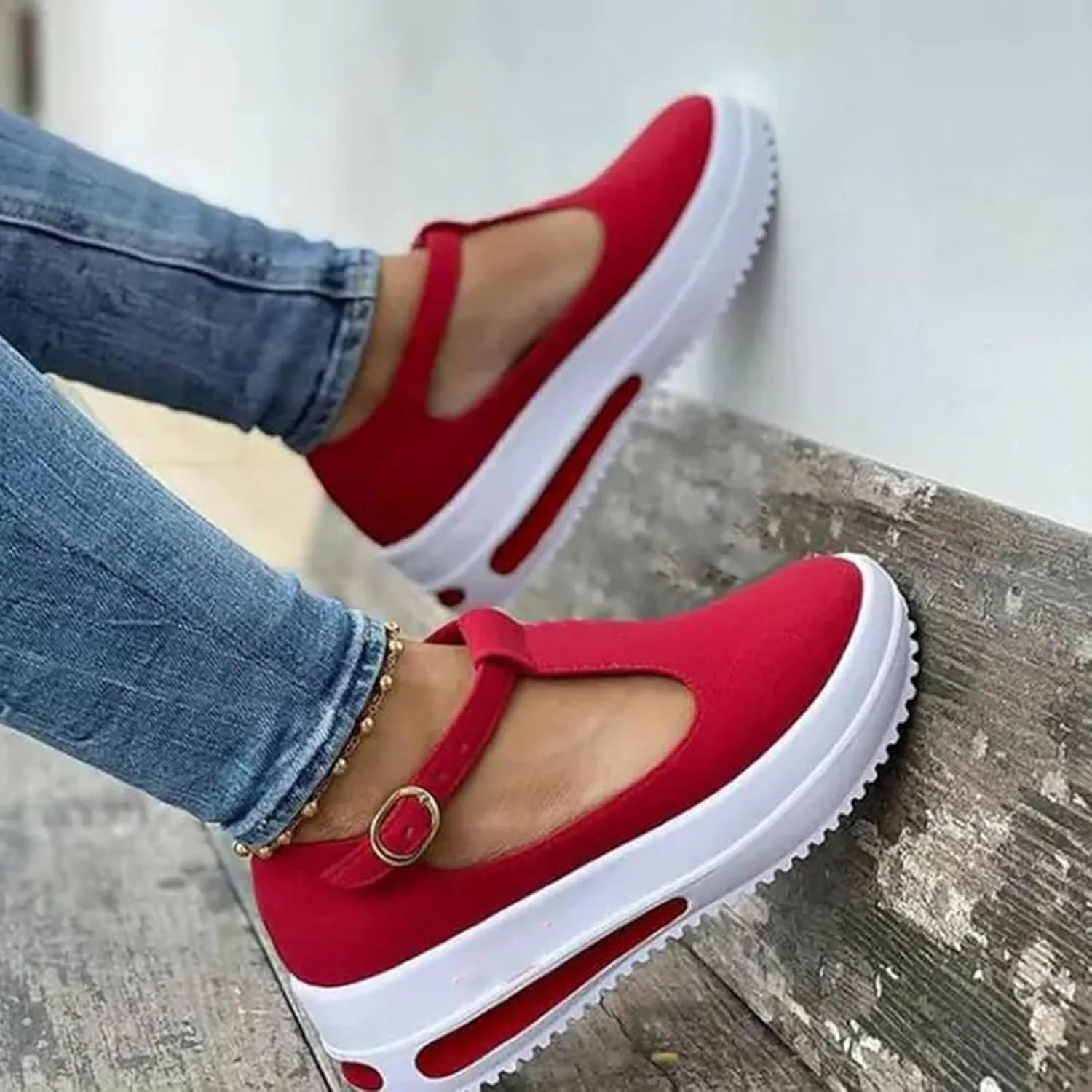 Aniywn Womens Platform Shoes Closed Toe Wedge Sandals Summer Casual Non-Slip Ankle T-Strap Comfort Shoes Walking Loafers