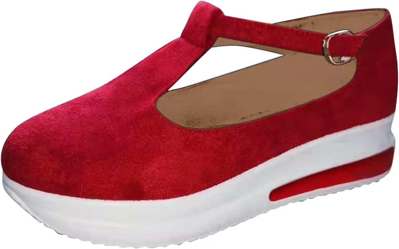 Aniywn Womens Platform Shoes Closed Toe Wedge Sandals Summer Casual Non-Slip Ankle T-Strap Comfort Shoes Walking Loafers
