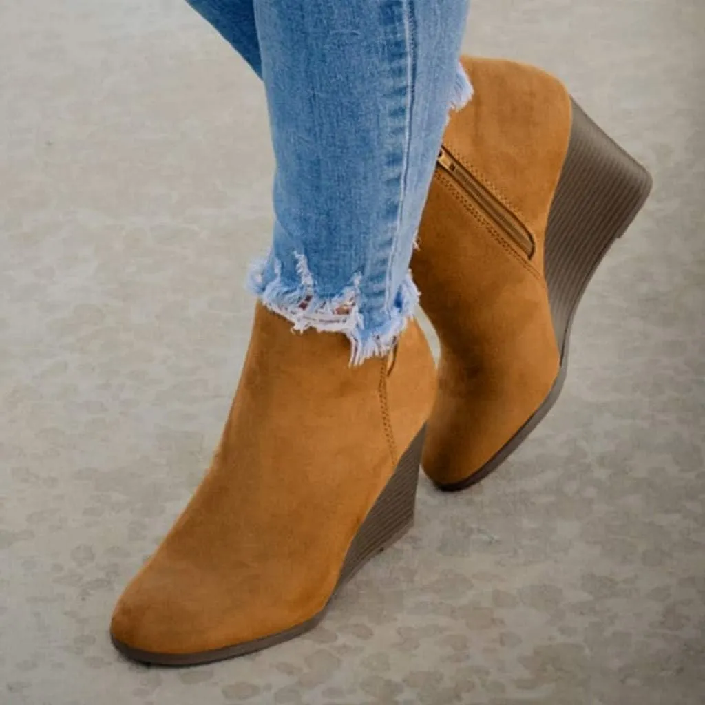 Ankle Booties for Women V Cut,Women's Wedges Ankle Boots Retro Cutout Comfy Short Boots Stacked Chunky Block Heels Shoes