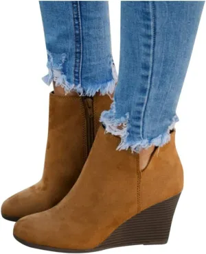 Ankle Booties for Women V Cut,Women's Wedges Ankle Boots Retro Cutout Comfy Short Boots Stacked Chunky Block Heels Shoes