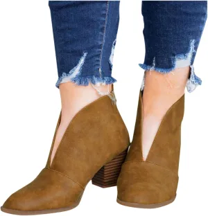 Ankle Booties for Women V Cut,Women's Wedges Ankle Boots Retro Cutout Comfy Short Boots Stacked Chunky Block Heels Shoes