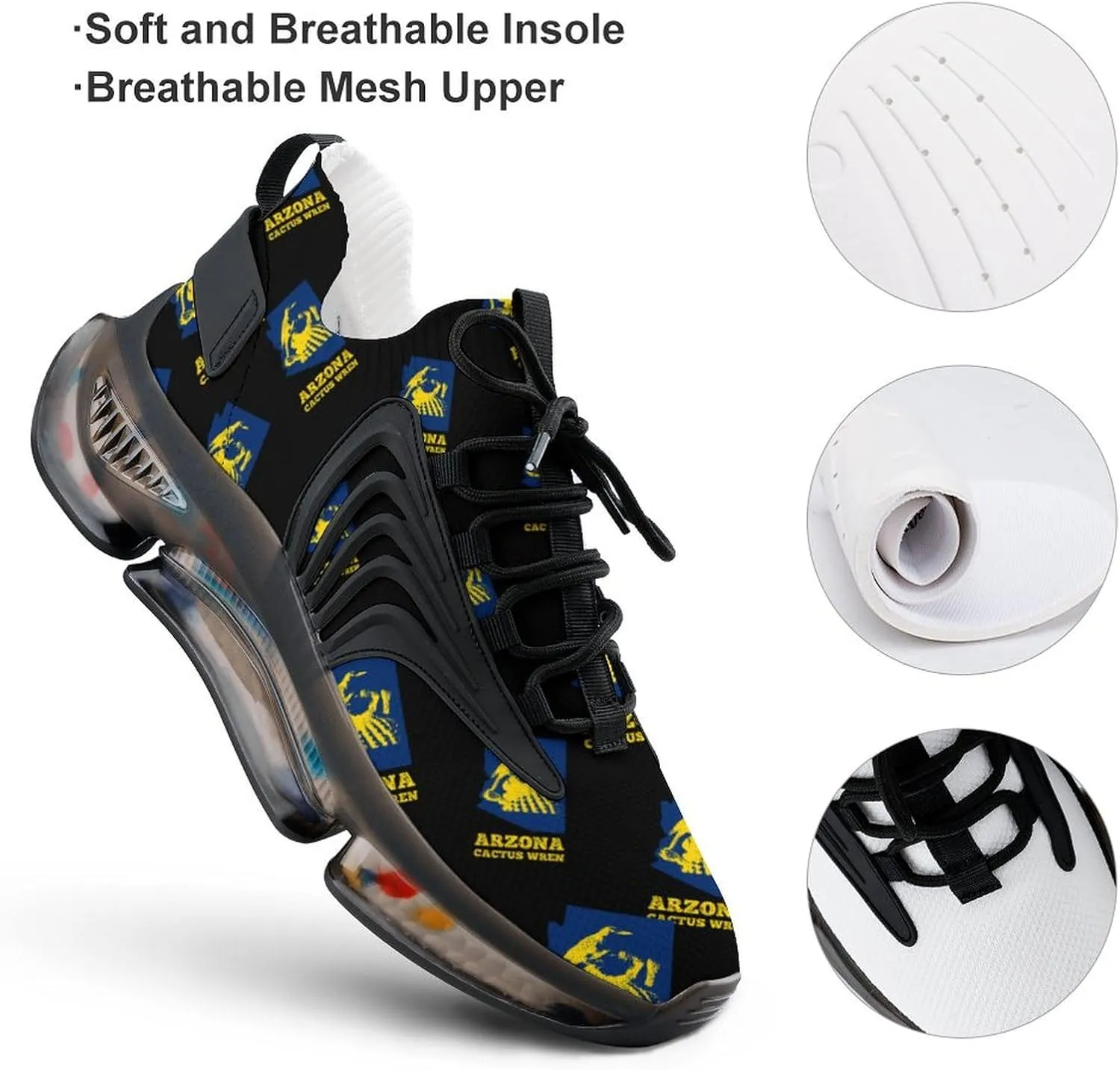 Arizona Cactus Wren Map Men's Running Shoes Lightweight Walking Shoe Breathable Sneaker