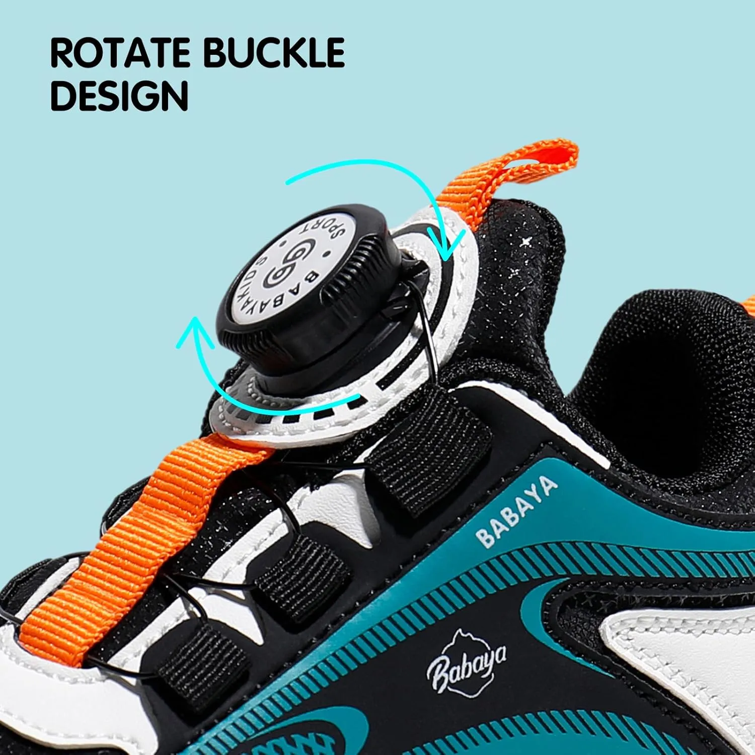 BABAYA Girls Boys Shoes Kids Running Tennis Rotate Buckle Fashion Sneakers Lightweight Breathable Athletic Outdoor Shoes