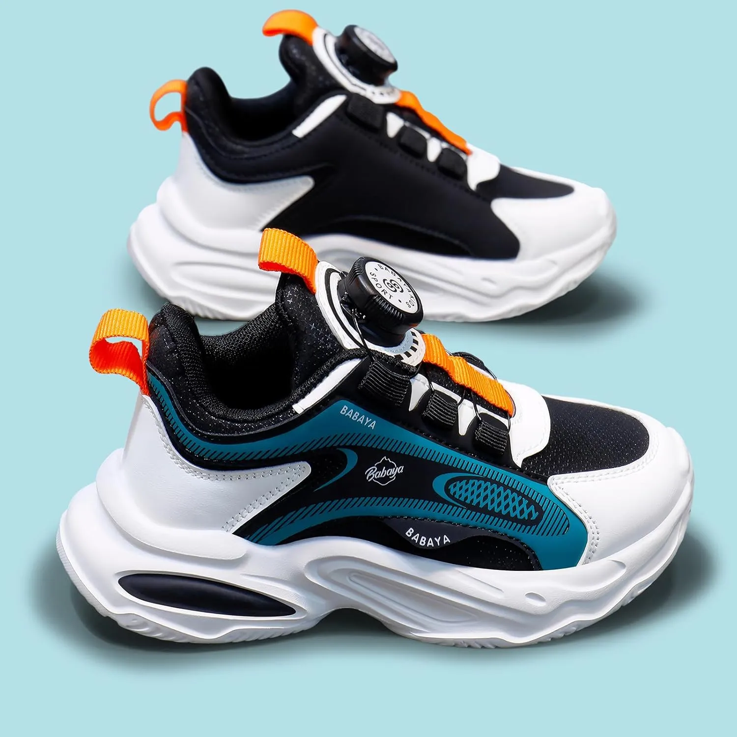 BABAYA Girls Boys Shoes Kids Running Tennis Rotate Buckle Fashion Sneakers Lightweight Breathable Athletic Outdoor Shoes