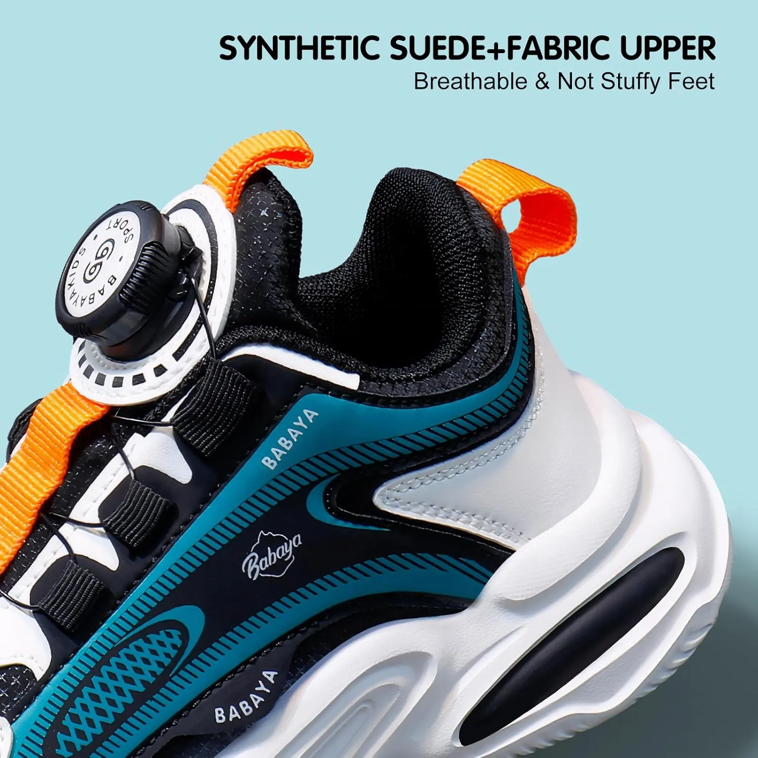 BABAYA Girls Boys Shoes Kids Running Tennis Rotate Buckle Fashion Sneakers Lightweight Breathable Athletic Outdoor Shoes