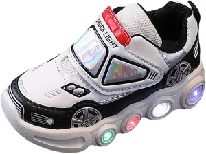 Baby Infant Cartoon Lights up Sneakers Newborn Boys Glitters Leather Soft Sport Shoes Toddler First Walking Non Slip