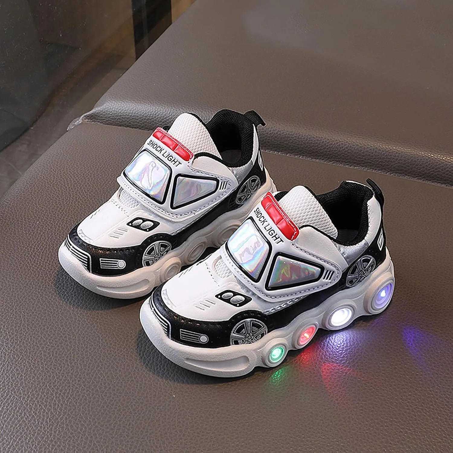 Baby Infant Cartoon Lights up Sneakers Newborn Boys Glitters Leather Soft Sport Shoes Toddler First Walking Non Slip