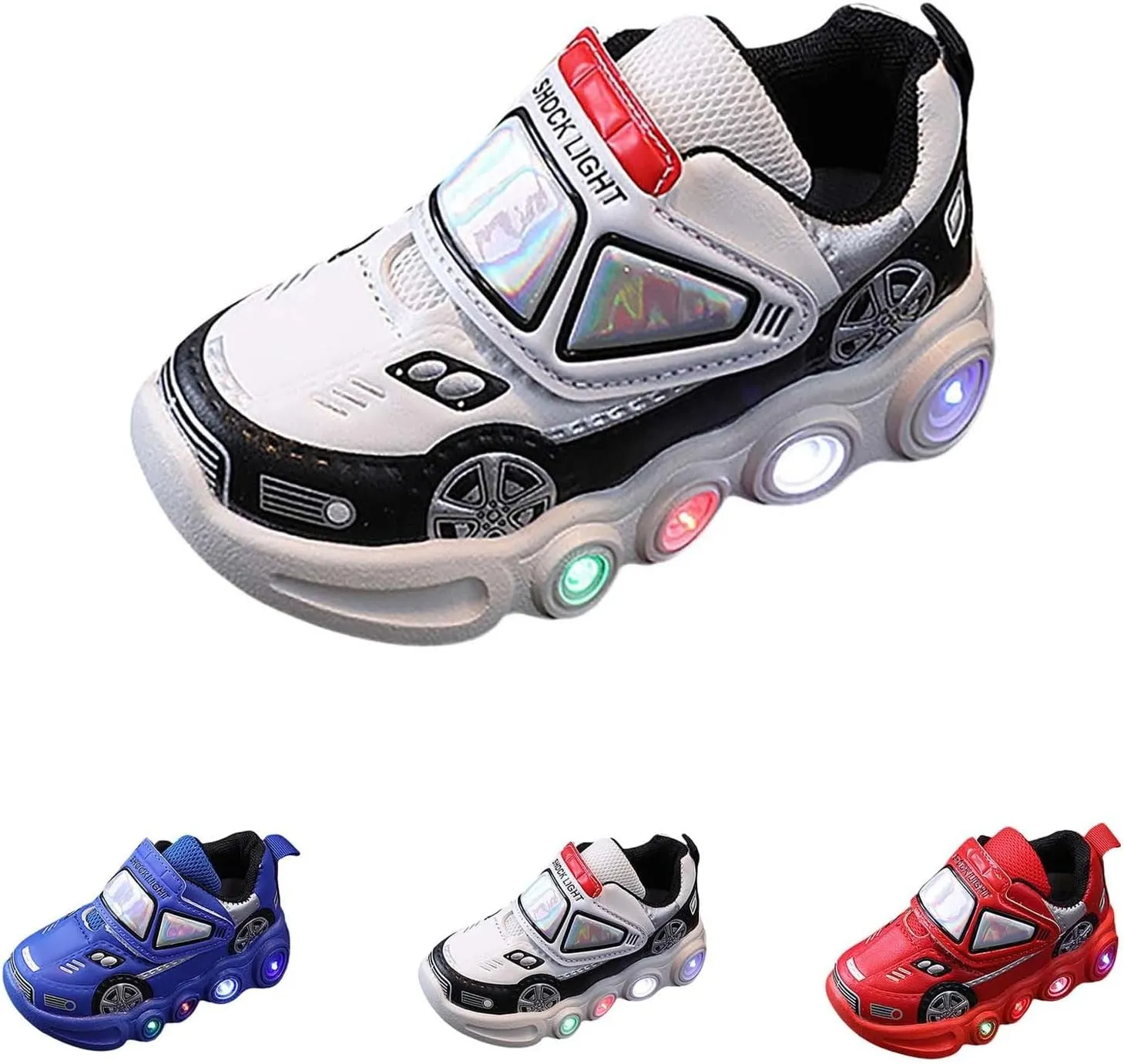 Baby Infant Cartoon Lights up Sneakers Newborn Boys Glitters Leather Soft Sport Shoes Toddler First Walking Non Slip