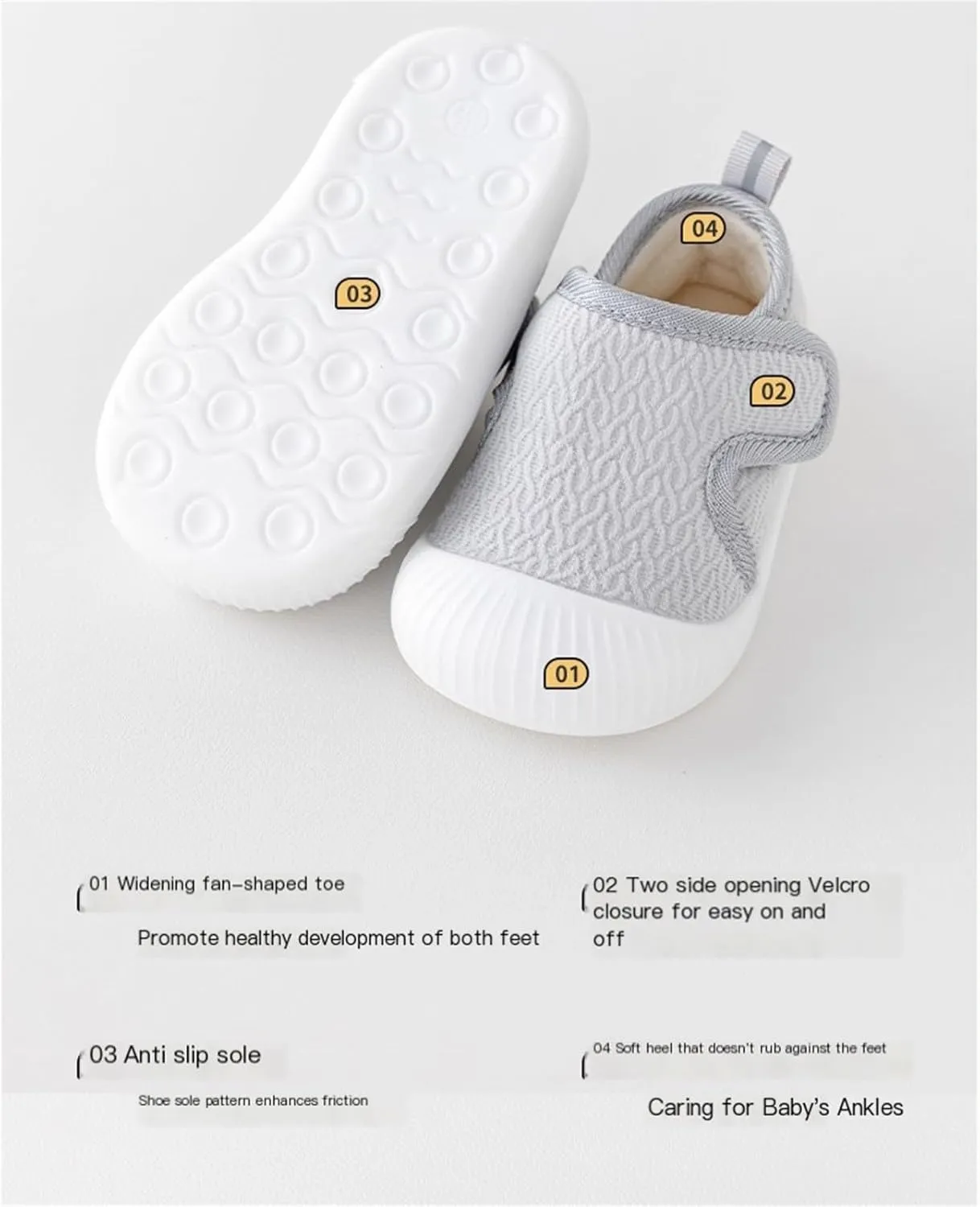 Baby Sneakers Girls Boys Lightweight Breathable Mesh First Walking Shoes 0‐18 Months Walking Shoes Slip On Barefoot