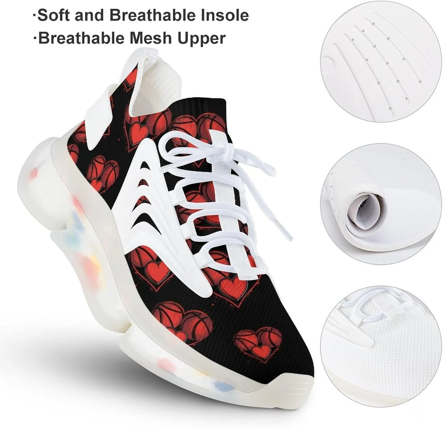 Basketball Heart Men's Running Shoes Lightweight Walking Shoe Breathable Sneaker