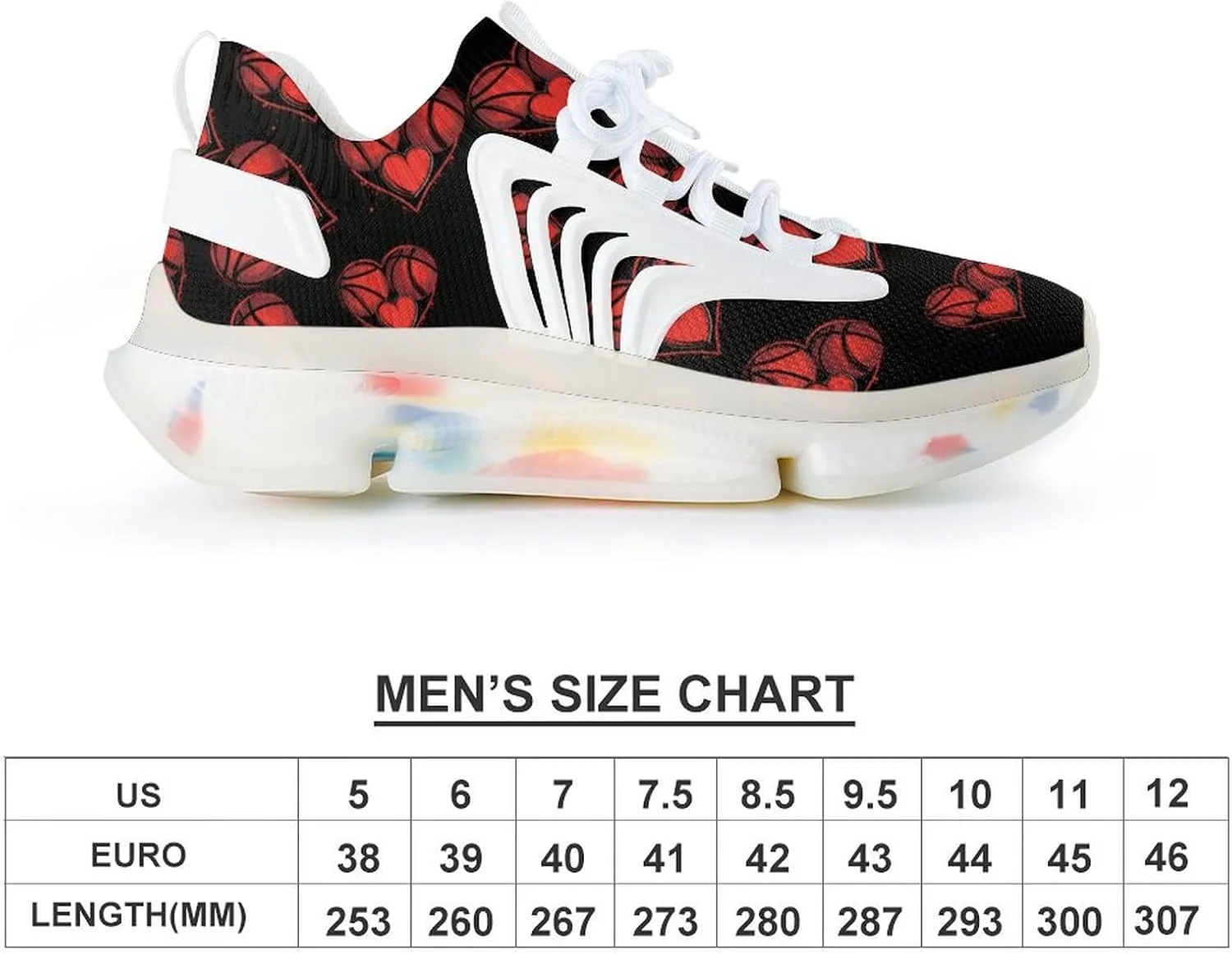 Basketball Heart Men's Running Shoes Lightweight Walking Shoe Breathable Sneaker