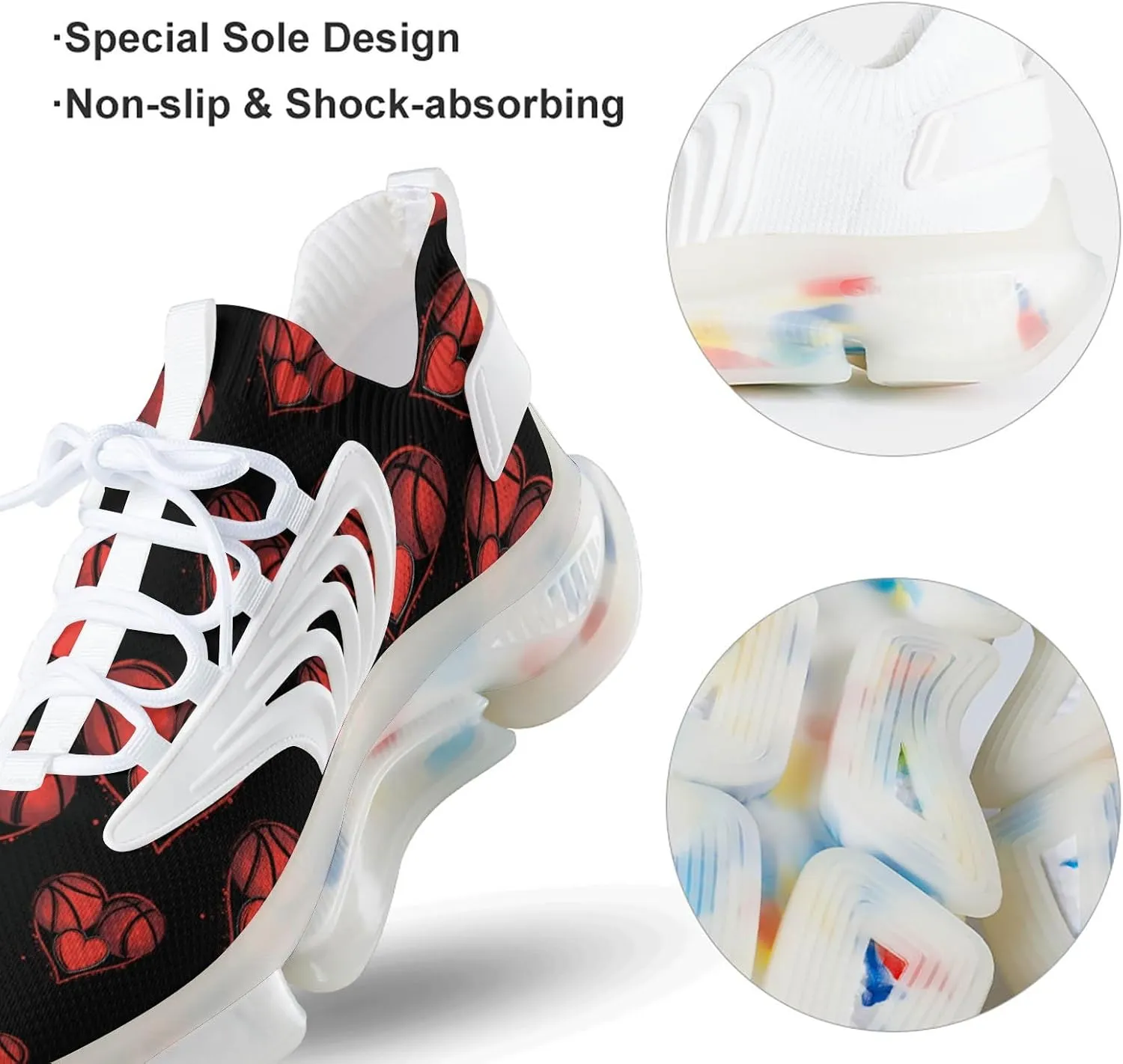 Basketball Heart Men's Running Shoes Lightweight Walking Shoe Breathable Sneaker