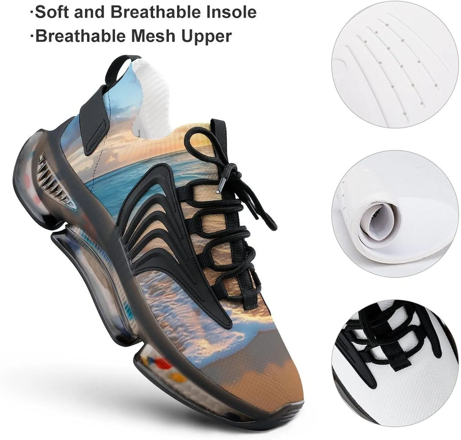 Beach Sea Sunrise Men's Running Shoes Lightweight Walking Shoe Breathable Sneaker