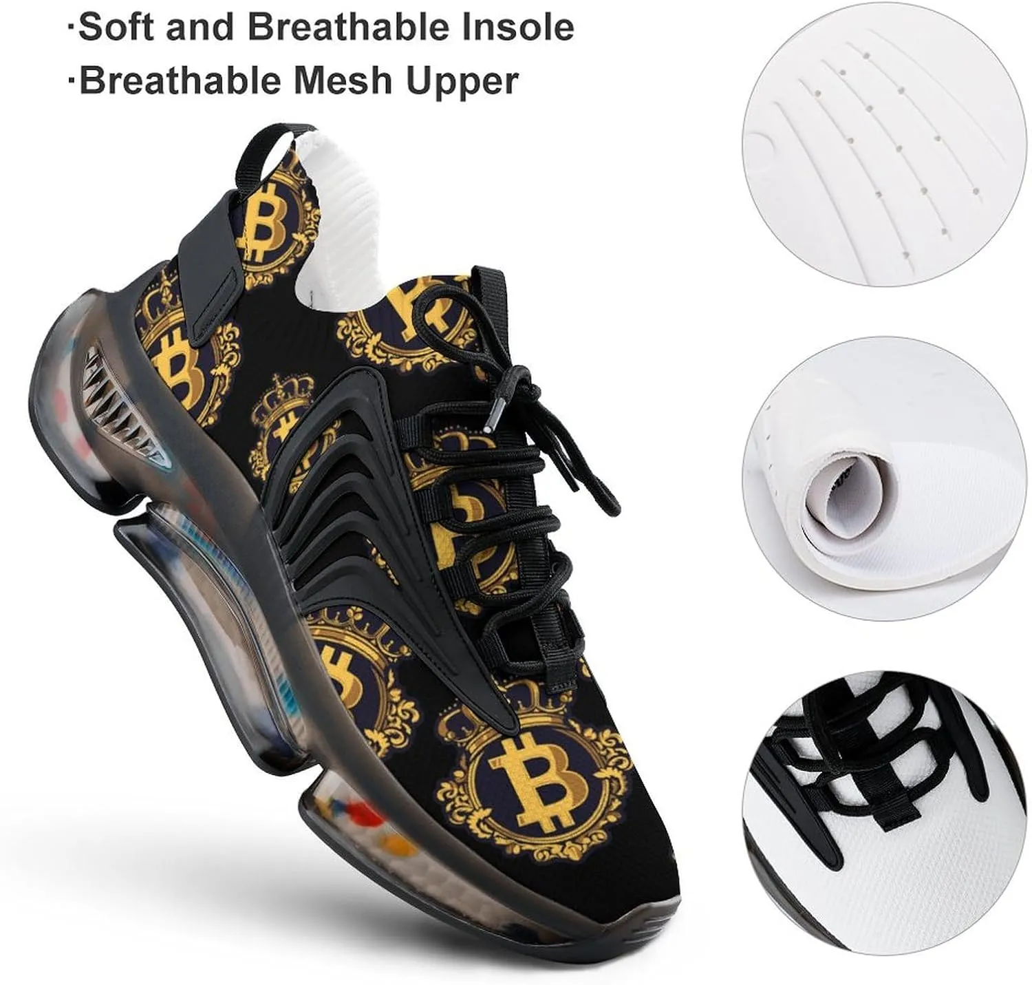 Bitcoin King Men's Athletic Running Shoes Breathable Walking Sport Sneakers