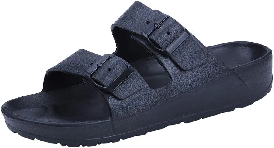 Black Slide Sandals for Men Soft Lightweight Slip on Beach Sandal Waterproof House Slippers Outdoor Footwear