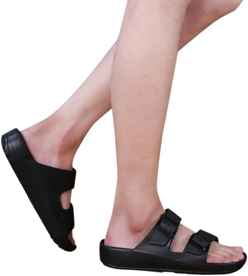Black Slide Sandals for Men Soft Lightweight Slip on Beach Sandal Waterproof House Slippers Outdoor Footwear