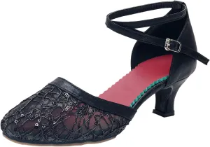 Block Heels for Women Latin Dance Shoes Chunky Heeled Ballroom Tango Strappy Heels Party Sequin Dance Shoes