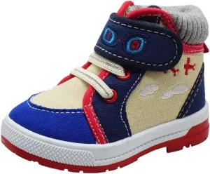 Boys Canvas Ankle Booties Knitted Collar Embroidered Hook and Loop Hiking Boots (Infant/Toddler/Littler Kid) Jet