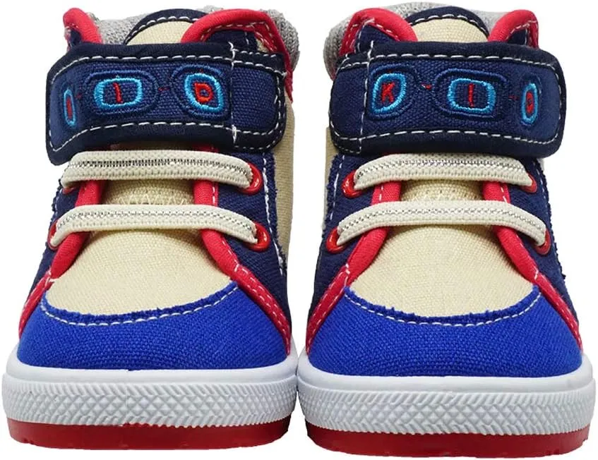 Boys Canvas Ankle Booties Knitted Collar Embroidered Hook and Loop Hiking Boots (Infant/Toddler/Littler Kid) Jet