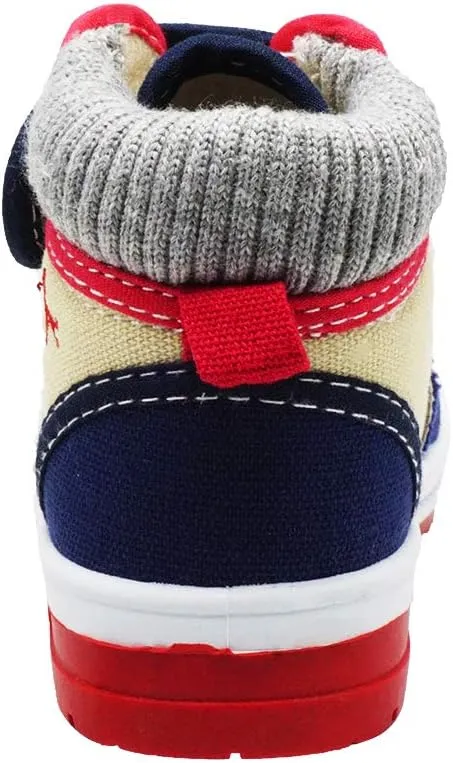 Boys Canvas Ankle Booties Knitted Collar Embroidered Hook and Loop Hiking Boots (Infant/Toddler/Littler Kid) Jet
