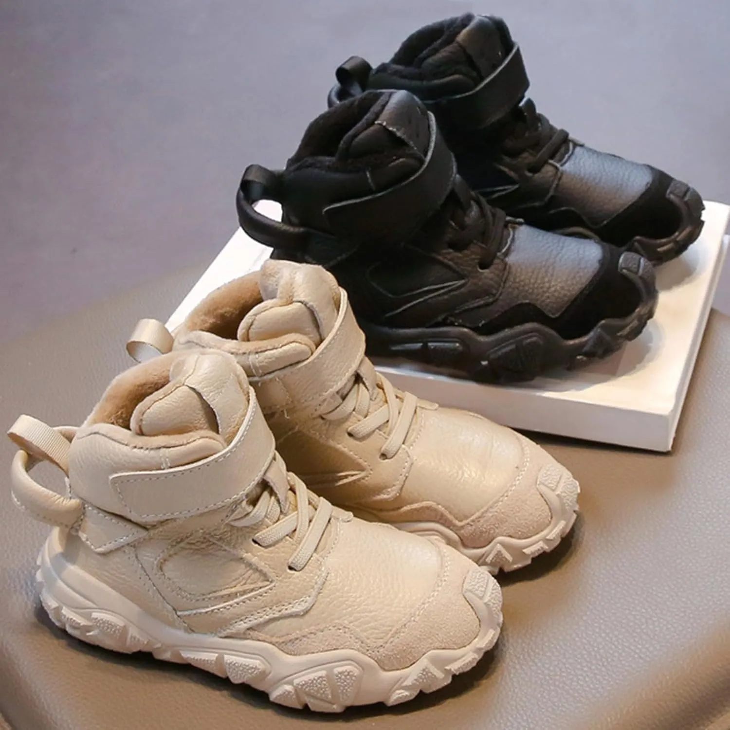 Boys Toddler Little Kid Warm Furry Winter Ankle Flat Snow Boot Snowproof Solid Color Boots Rubber Kids Footwear for Boys