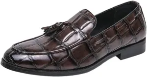 Burnished Toe Loafers for Men Pointed Boat Shoes Flexible Comfortable Walking Anti-Slip Prom Slip-ons