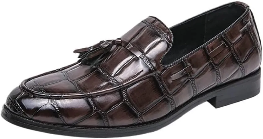 Burnished Toe Loafers for Men Pointed Boat Shoes Flexible Comfortable Walking Anti-Slip Prom Slip-ons