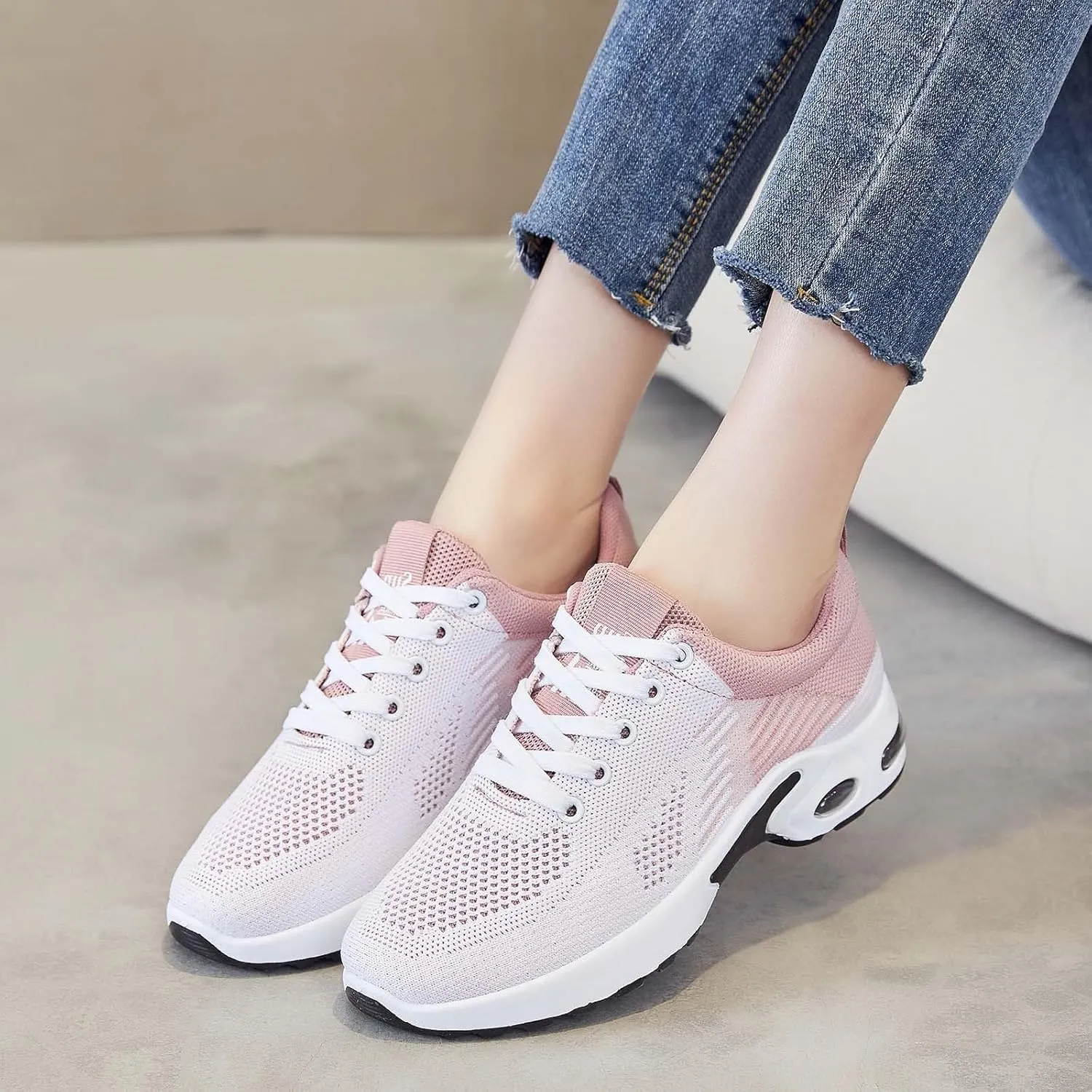 Casual Sneakers for Women Lightweight Breathable Non Slip Walking Shoes Air Cushion Running Tennis Walking Shoes Mesh Breathable Fashion Sneakers Work Tennis Sport Athletic Trainers