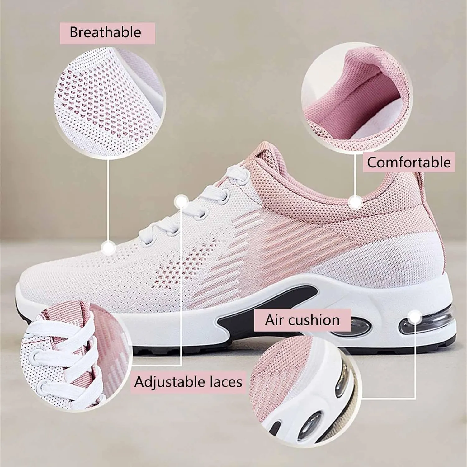 Casual Sneakers for Women Lightweight Breathable Non Slip Walking Shoes Air Cushion Running Tennis Walking Shoes Mesh Breathable Fashion Sneakers Work Tennis Sport Athletic Trainers
