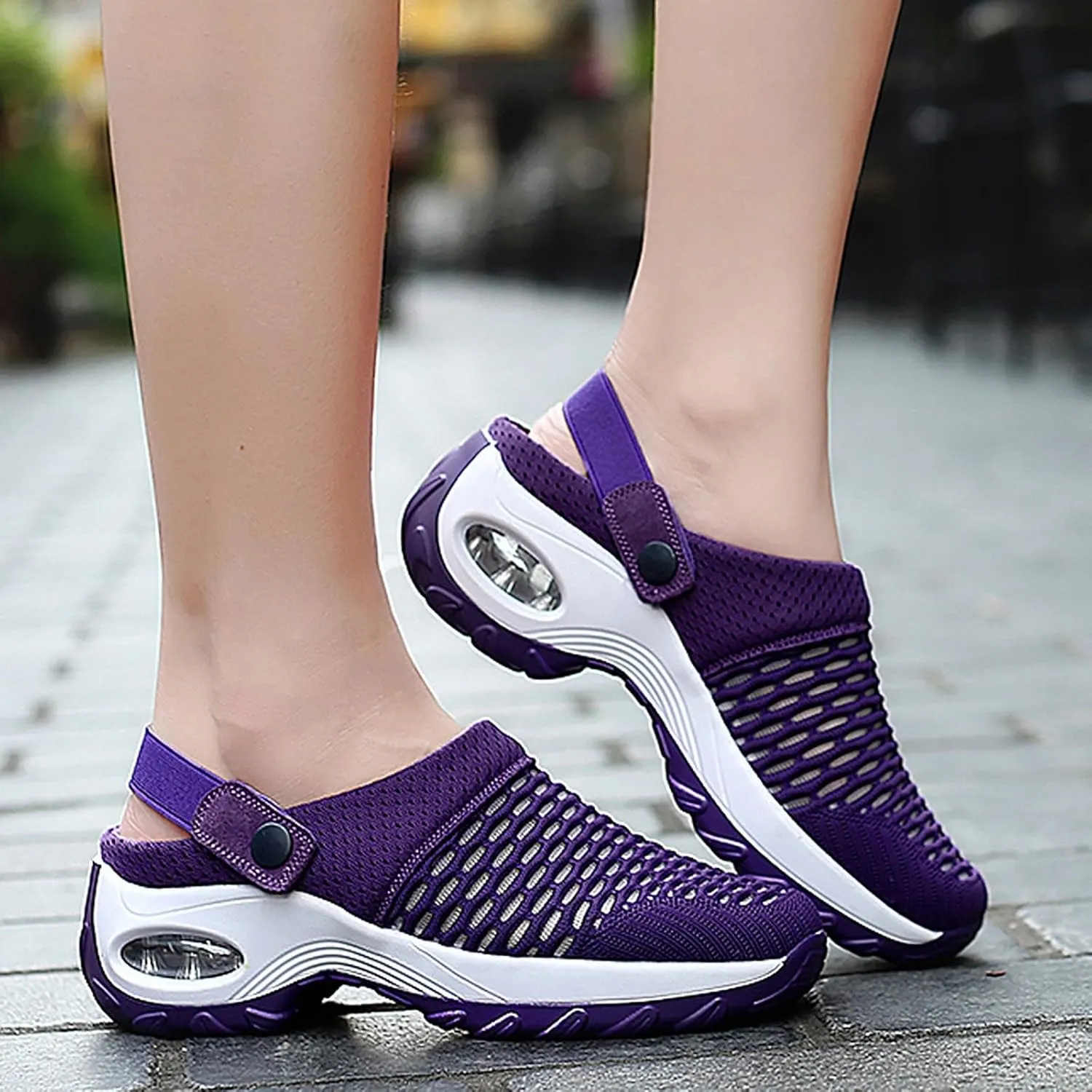 Cathalem Flat Sandals for Women, Mules Clogs for Women Air Cushion Platform Mesh Mules Sneaker Sandals for Female