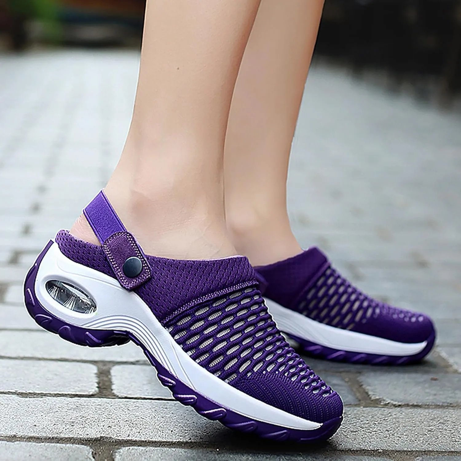Cathalem Flat Sandals for Women, Mules Clogs for Women Air Cushion Platform Mesh Mules Sneaker Sandals for Female