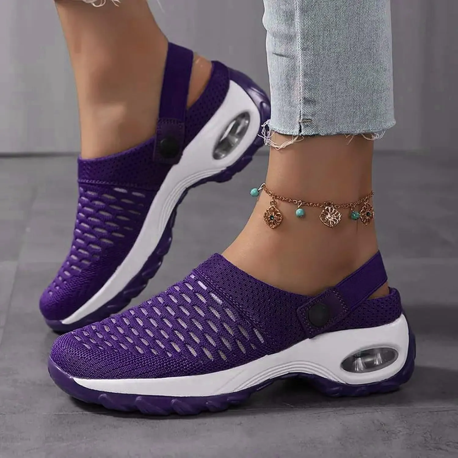 Cathalem Flat Sandals for Women, Mules Clogs for Women Air Cushion Platform Mesh Mules Sneaker Sandals for Female