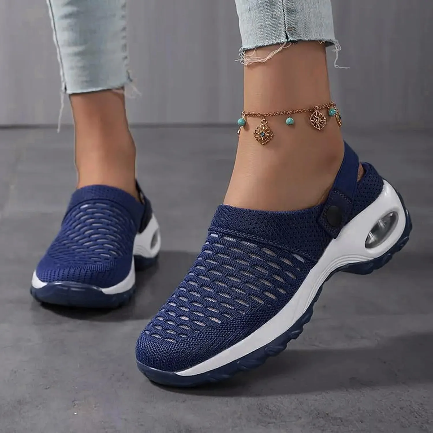 Cathalem Flat Sandals for Women, Mules Clogs for Women Air Cushion Platform Mesh Mules Sneaker Sandals for Female