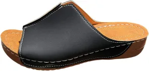 Cathalem Flat Sandals for Women, Orthopedic Arch Support Flat Slip on Wide Width Leather Platform Wedge Slides Sandals