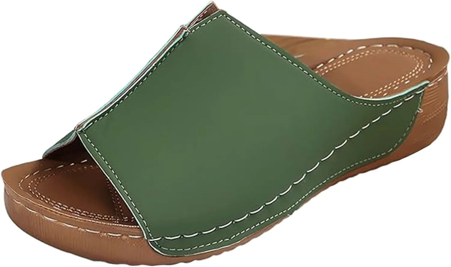 Cathalem Flat Sandals for Women, Orthopedic Arch Support Flat Slip on Wide Width Leather Platform Wedge Slides Sandals