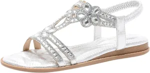 Cathalem Sandals For Women Dressy Summer Rhinestone Fashion Hollow Out Zipper Open Toe Low Wedge Sandals