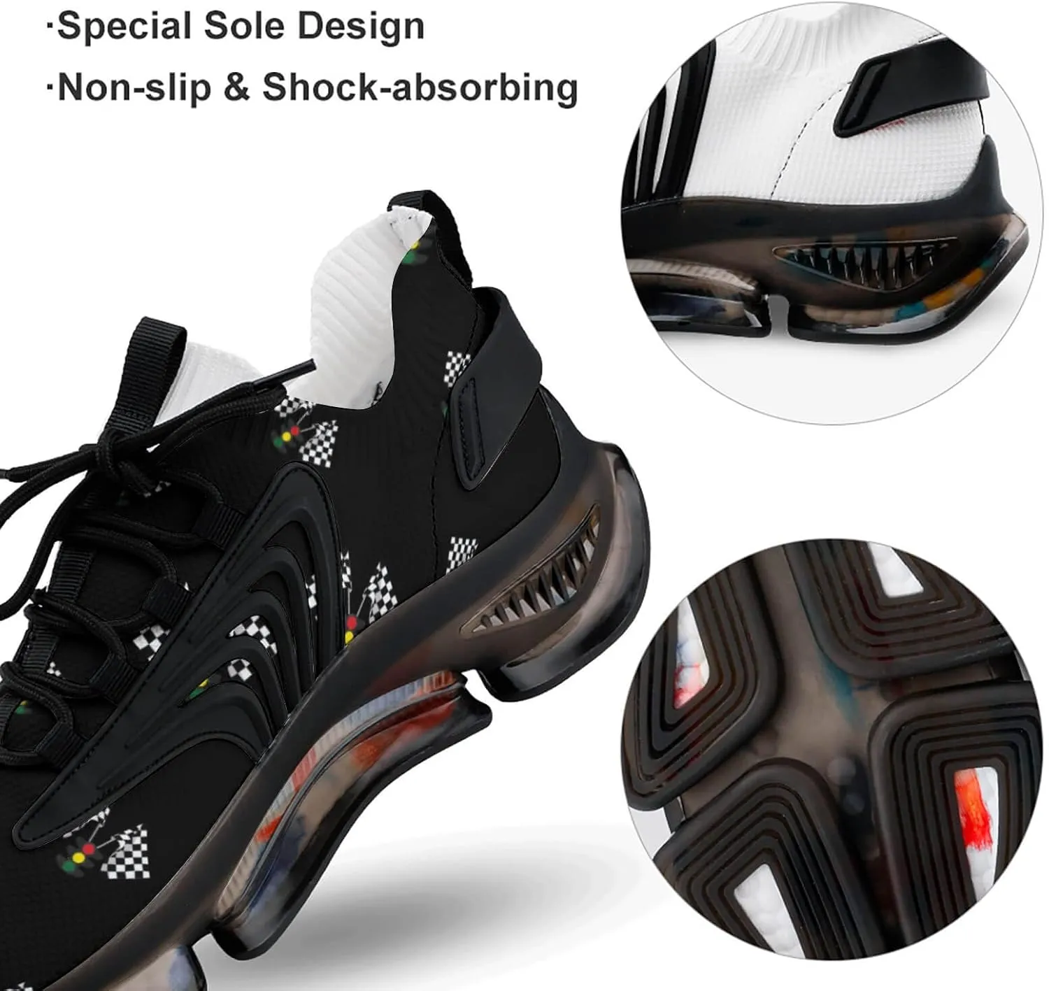 Checkered Flag Traffic Lights Men's Running Shoes Lightweight Walking Shoe Breathable Sneaker