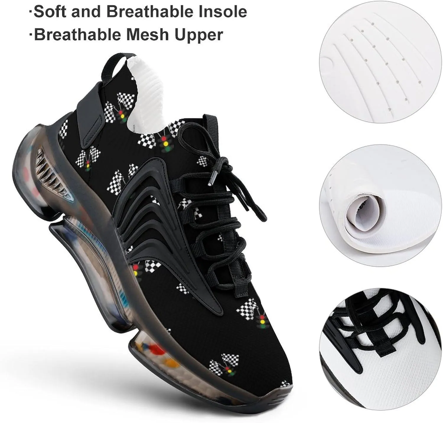 Checkered Flag Traffic Lights Men's Running Shoes Lightweight Walking Shoe Breathable Sneaker
