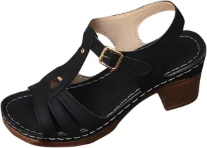Chunky Heel Sandals for Women 2025 Spring Summer Trendy Open Toe Shoes Adjustable Ankle Strap Pu Leather Sandals