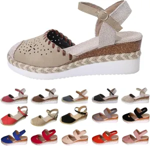 Closed Toe Platform Wedge Sandals for Women 2025 Summer Vacation Dressy Comfortable Anti Slip Beach Shoes with Adjustable Buckle Ankle Strap