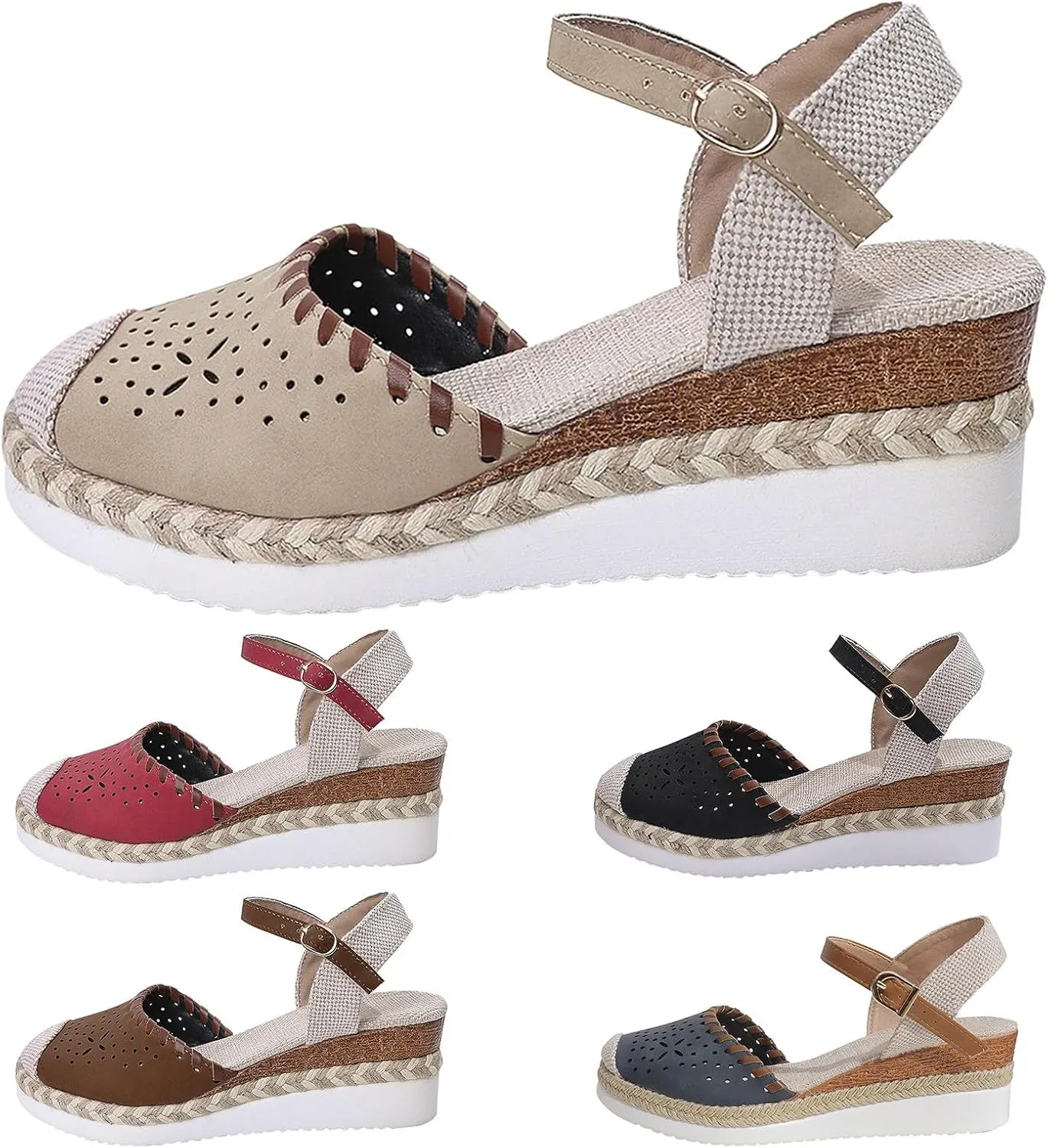 Closed Toe Platform Wedge Sandals for Women 2025 Summer Vacation Dressy Comfortable Anti Slip Beach Shoes with Adjustable Buckle Ankle Strap