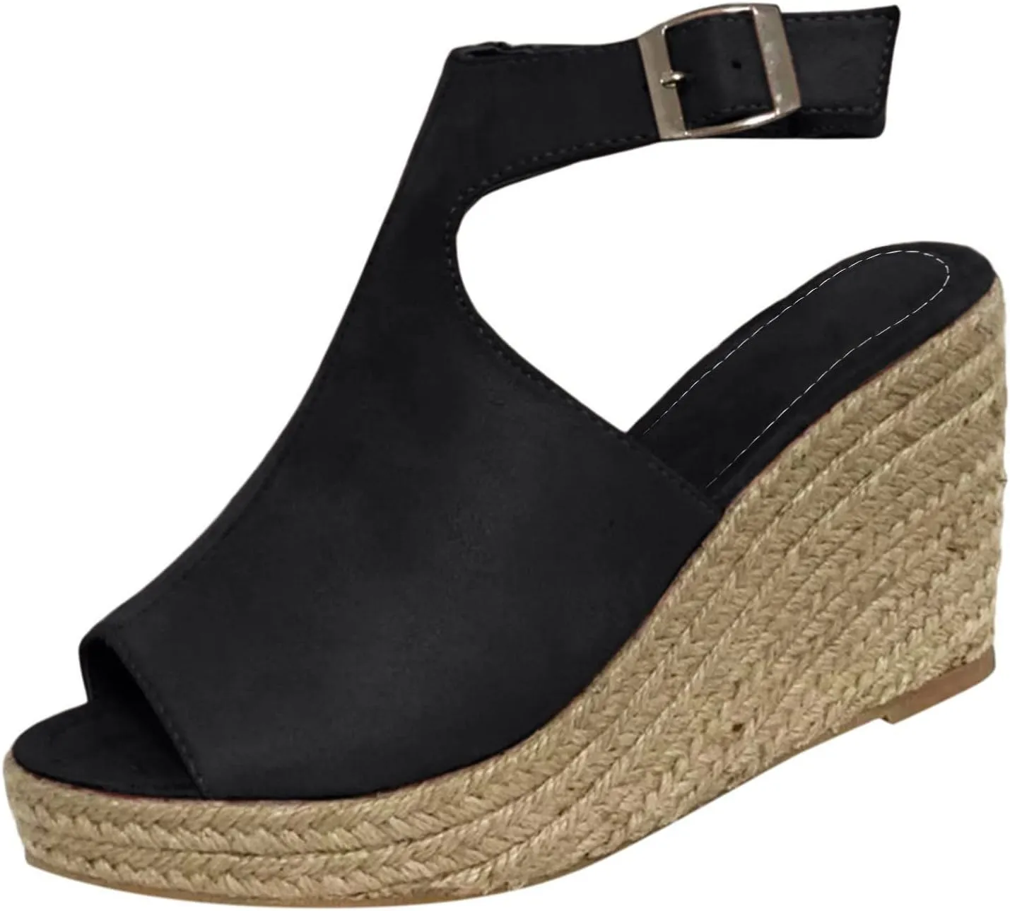 Closed Toe Sandals Women Pointed Toe Closed Toe Suede Wedge Heels Thick Sole Adjustable Buckle Wedge Platform Sandals Slides
