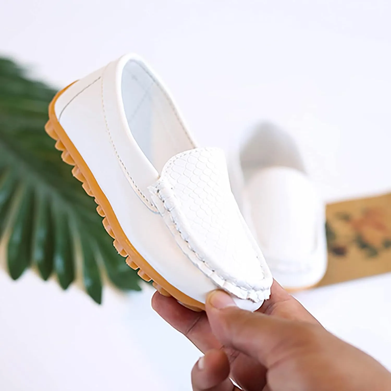 Coerni Dinosaur Shoes for Boys & Girls, Toddler to Little Kid, Soft Slip On Loafers, Dress Flat Boat Casual Shoes (White, 21)