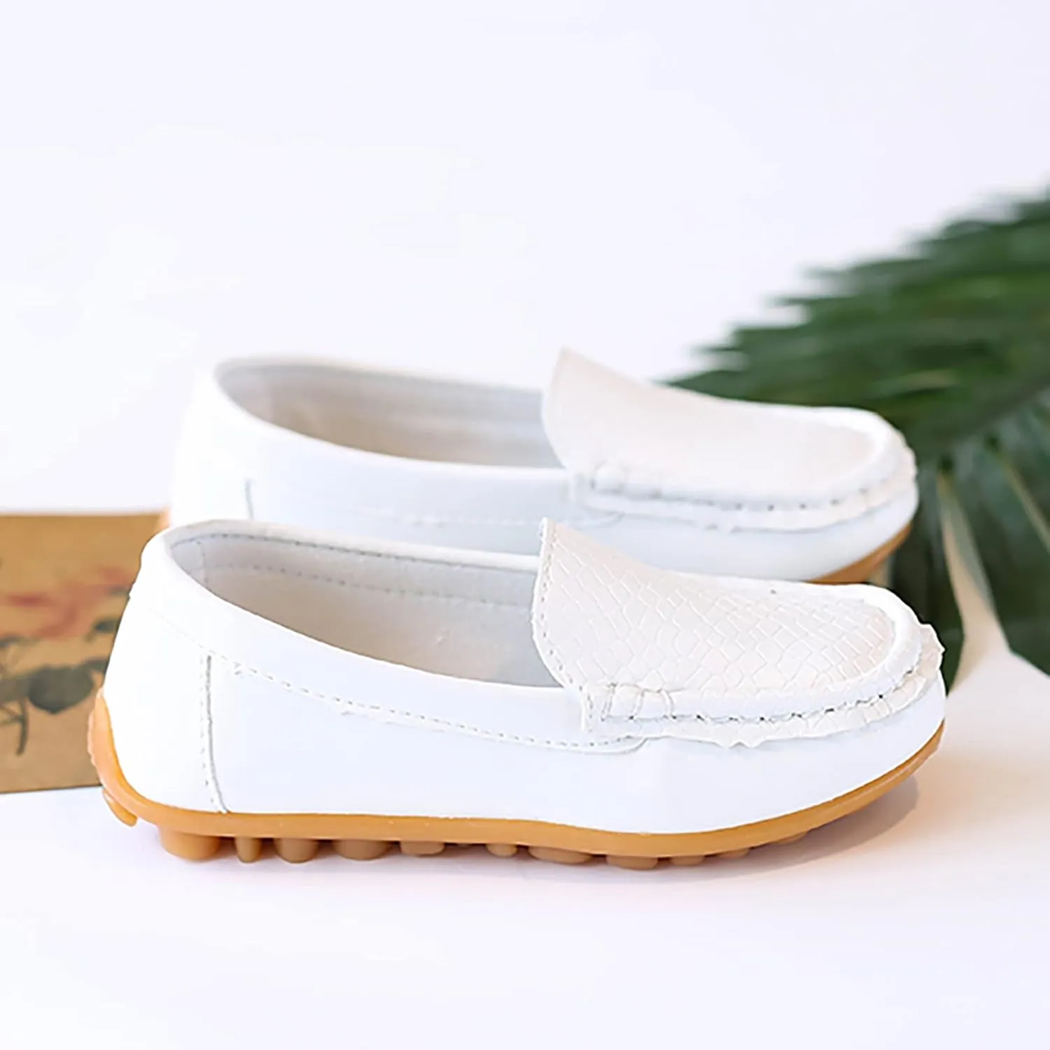 Coerni Dinosaur Shoes for Boys & Girls, Toddler to Little Kid, Soft Slip On Loafers, Dress Flat Boat Casual Shoes (White, 21)