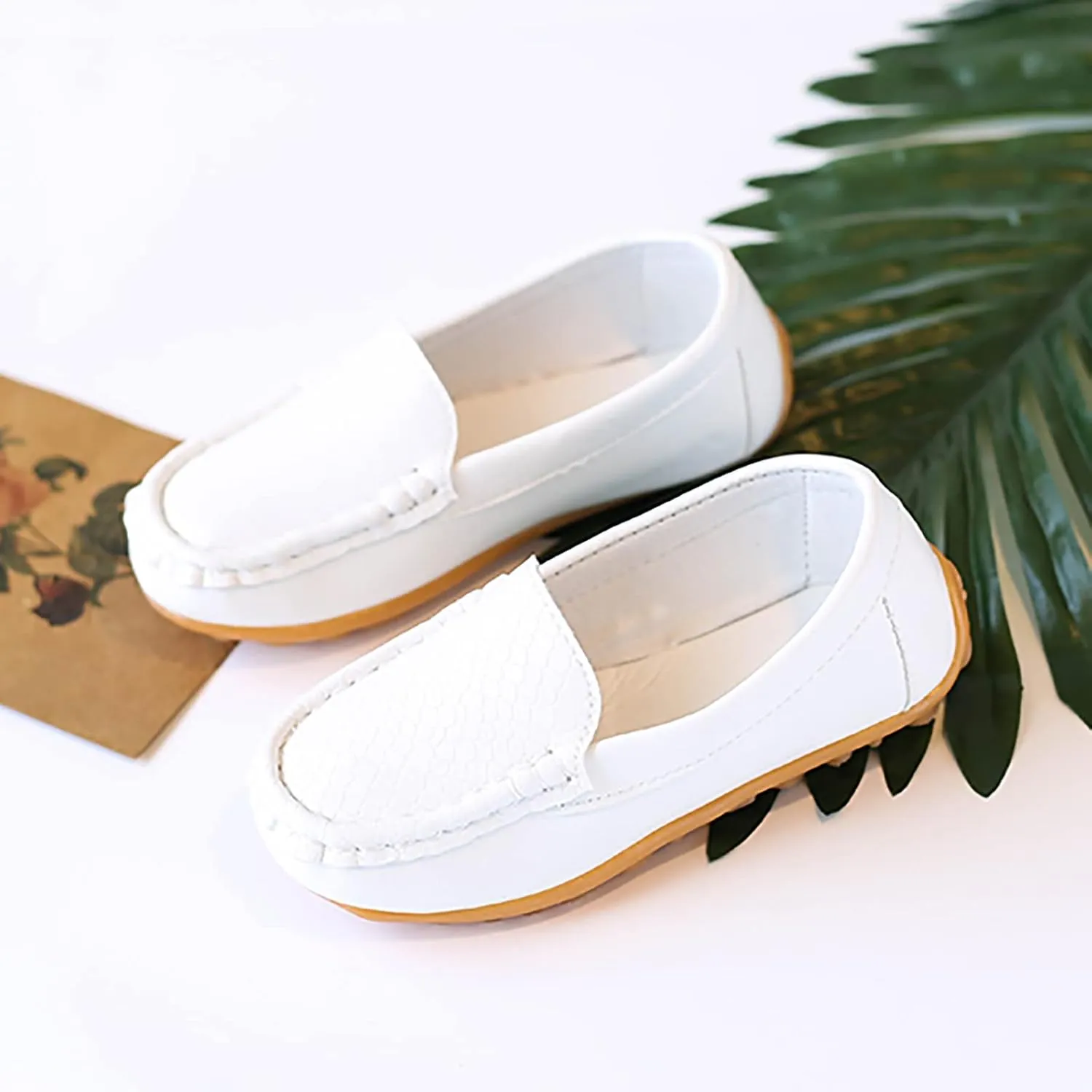 Coerni Dinosaur Shoes for Boys & Girls, Toddler to Little Kid, Soft Slip On Loafers, Dress Flat Boat Casual Shoes (White, 21)