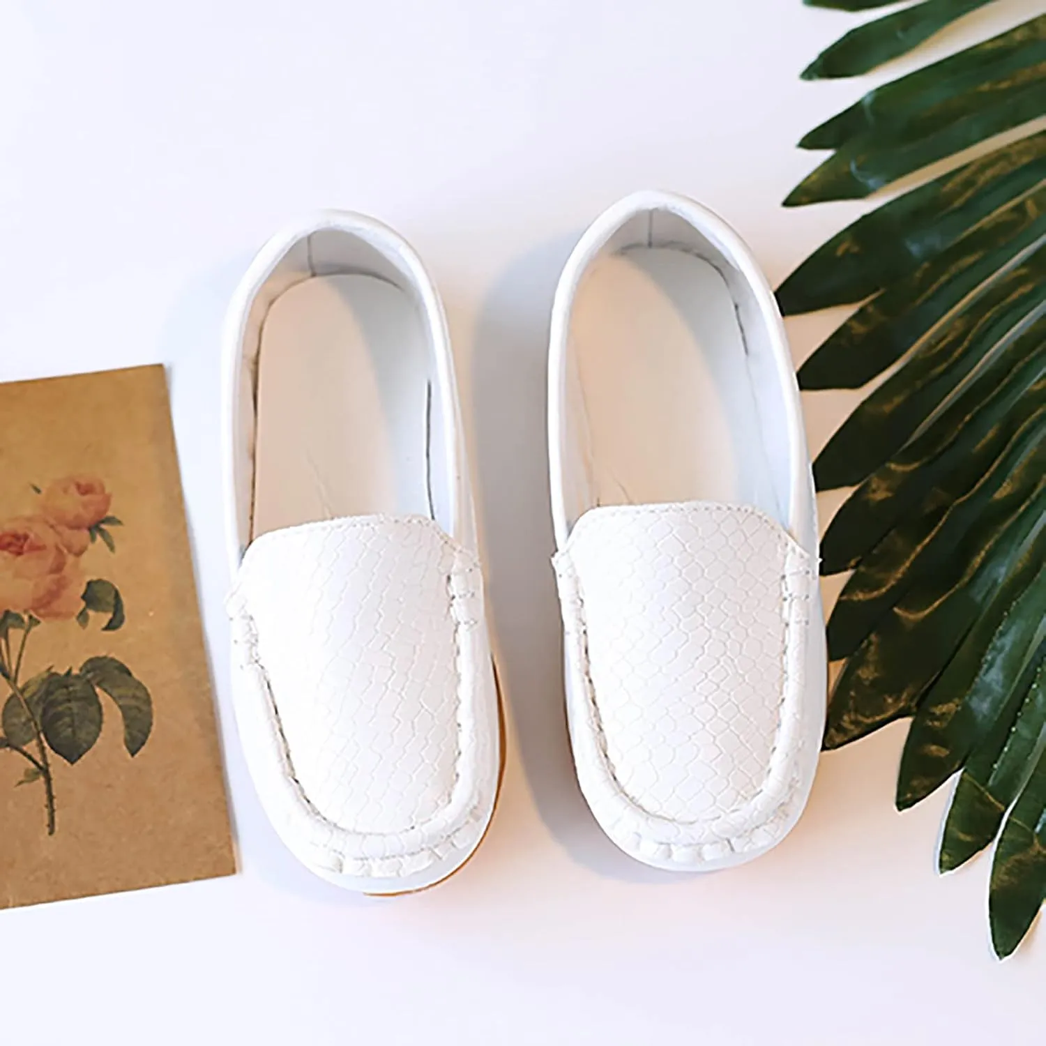 Coerni Dinosaur Shoes for Boys & Girls, Toddler to Little Kid, Soft Slip On Loafers, Dress Flat Boat Casual Shoes (White, 21)