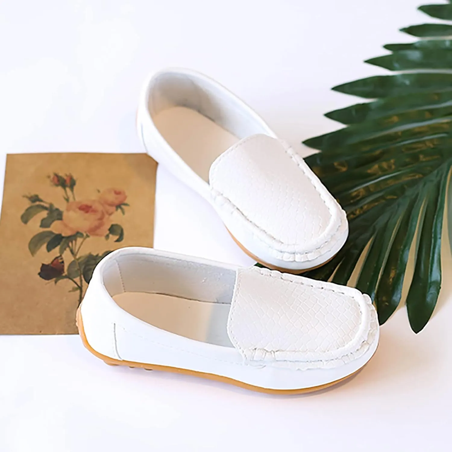 Coerni Dinosaur Shoes for Boys & Girls, Toddler to Little Kid, Soft Slip On Loafers, Dress Flat Boat Casual Shoes (White, 21)