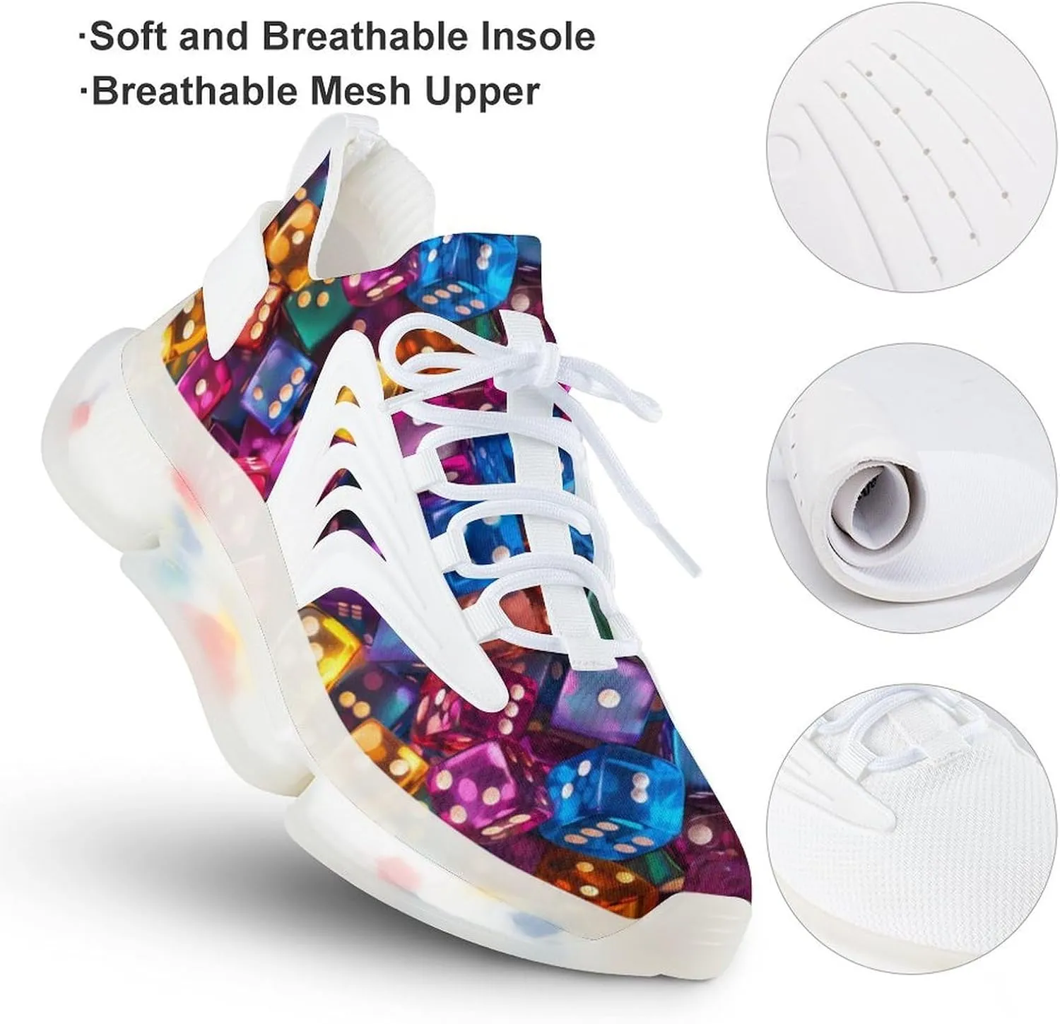 Colorful Dice Men's Running Shoes Lightweight Walking Shoe Breathable Sneaker